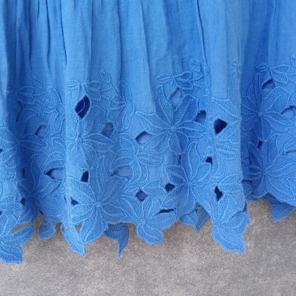 J. CREW‎ Eyelet Floral Pleated Lace Pintuck Cobalt Blue Lined Mini Skirt Sz.4 - Picture 4 of 6